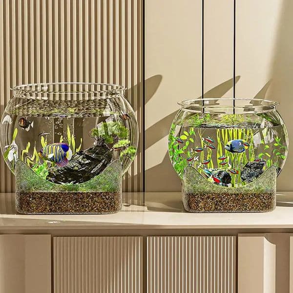 2026 new Clear Transparent Round Aquarium Micro-landscape Resistant Falling Desktop Ecologicals Tank Ornamental Fish Decor 250530