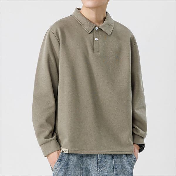 355 Men Long-sleeved Autumn and Winter Heavy Loose Solid Color Lapel Youth Casual