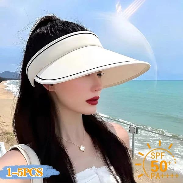 Stylish Summer Empty Top Sun Hat Wide Brim Visor Hat Women Portable Outdoor Sports Beach Cycling Uv Protection Sunshade Hat 250530
