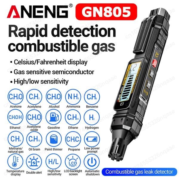 ANENG GN805 Combustible Gas Detector 50~10000PPM Sound Light Alarm Gas Leakage Meter Flammable Alcohol Methane Analyzer 250529BJ