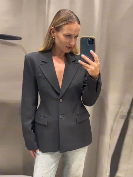 Elegant Shoulder Pad Slim Suit Jackets Women Solid Lapel Long Sleeved Jacket Female Spring Chic Daily Style Outwears Tops 250603
