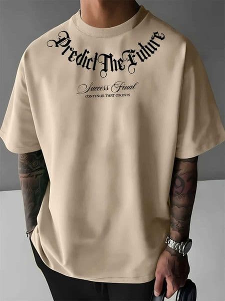 Summer Mens Cotton Comfortable Casual Wide Plus Size Prediction for Future Letter Printed Round Neck Short Sleeve T-shirt W250603