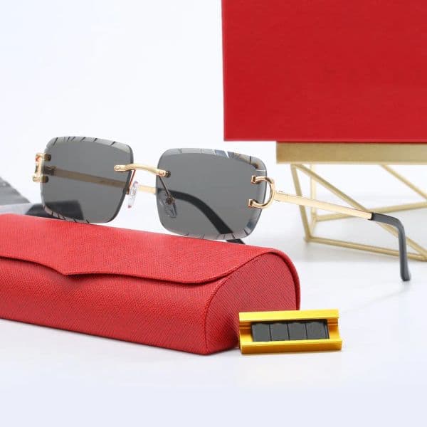 Designer Sunglasses Sports Men Womens Glasses Frameless Metal Round Oval Sunglass Optical Frame Black Grey Blue Transparent Lens Sun Eyewear Fashion Glasses