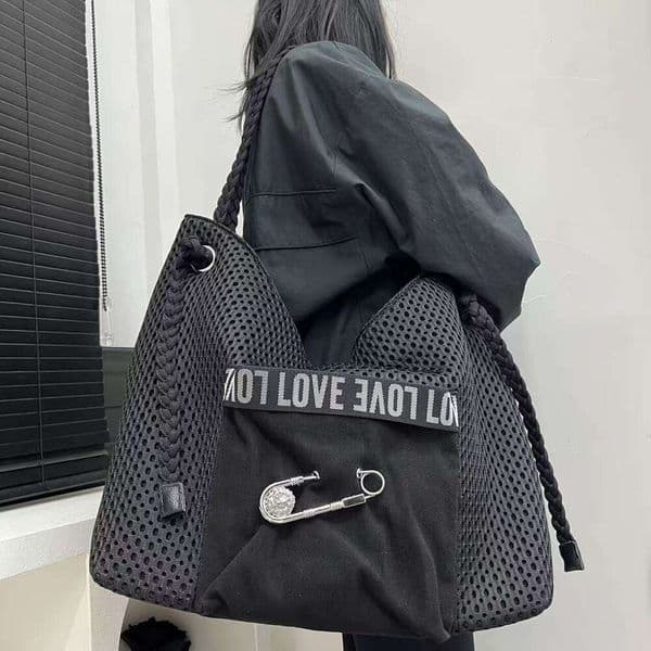 Exclusive Women's Casual Korean Style New Woven Shoulder Strap Crossbody Personality Large Pin Tote Bag