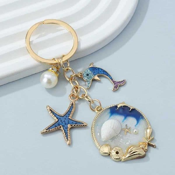 New Starfish Conch Dolphin Pearl Enamel Keychain Beautiful Sea Beach Pendants For Making Handmade DIY Findings Jewelry XJ250602