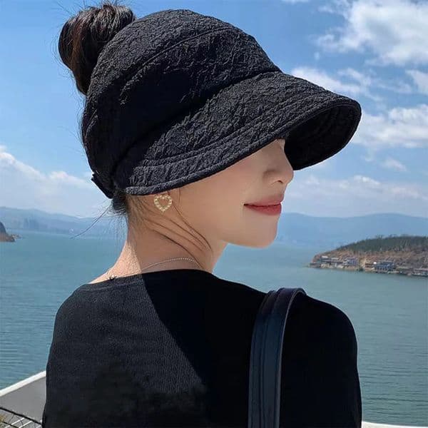 Women Half Empty Top Sun Hat Summer Soft Foldable Korea Fashion Bucket With Mask Button Wide Brim AntiUv Sunshade Beach Cap 250530