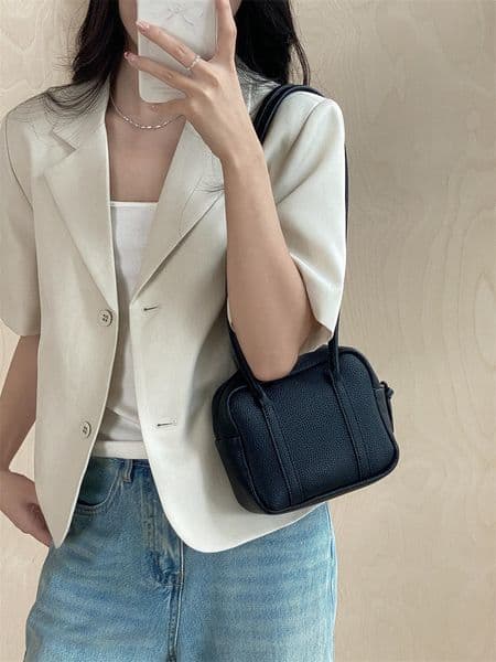 Minimalist Style Squared Shoulder Handbag for Ladies - Elegant Niche Detailing in Premium PU Material