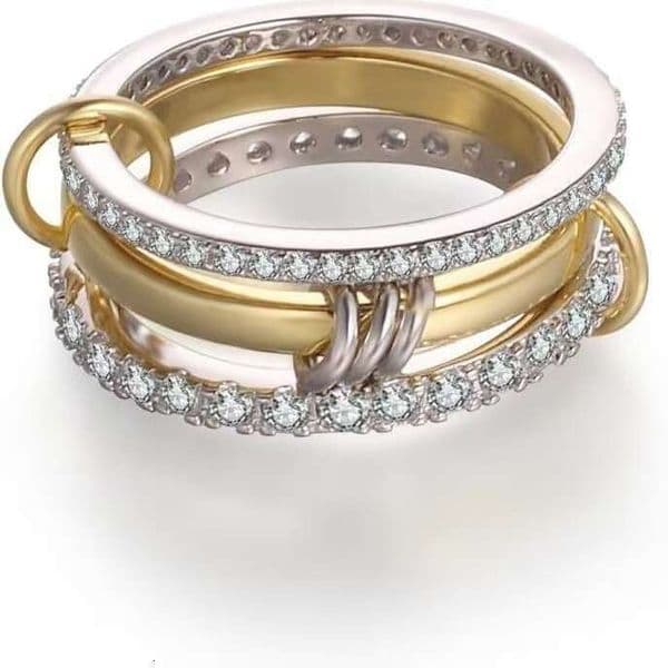 Designer Niche Stainless Steel Gold Plated Four Layer Middle Diond Joint Ring Layered Plain Band High Quty Textured Modern Jewelry Gift Z260508