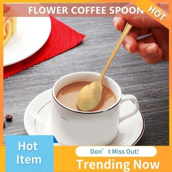 Coffee Scoops ABNL 8Pcs Flower Spoon Teaspoon Set Stainless Steel Dessert Sugar For Tableware Kitchen Cafe Or Bar