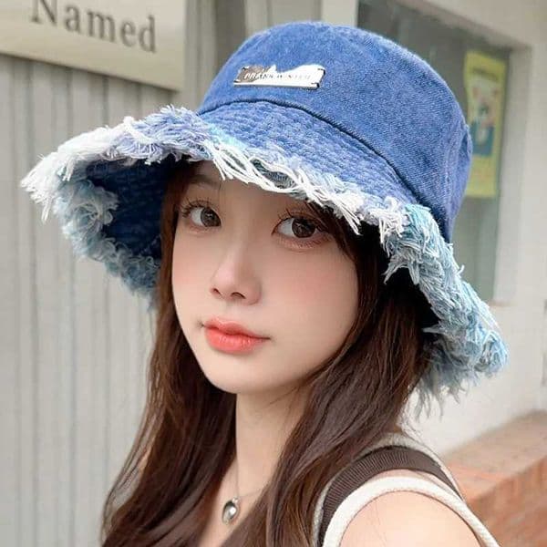 Unisex Tassel Distressed Denim Bucket Hats for Women Wide Brim Foldable Panama Cap Perfect for Outdoor Beach Fishermans Hat W250602