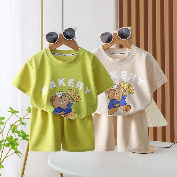 Children's Short Sleeve Set New Waffle Boys and Girls Casual Korean Style Breathable Summer Outfit Kids Clothing
