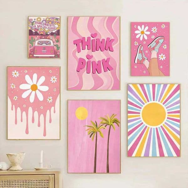 Fashion Pink Hippie Wall Art Prints Posters Tropical Mushroom Cuju Tiger Canvas Painting Bedroom Aesthetic Home Decor Pictures T250603