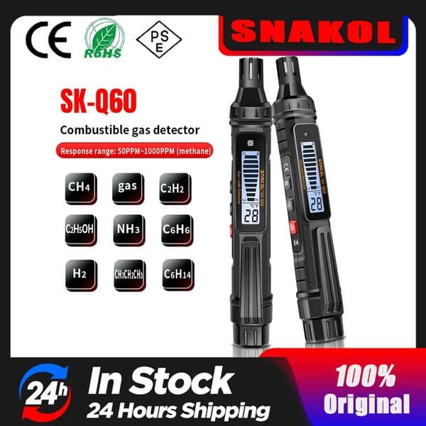 Snakol Gas Leak Detector Combustible Natural Co2 Flammable Alcohol LPG Methane Analyzer Rechargeable Buzzer Alarm PPM LEL Tester 250529BJ