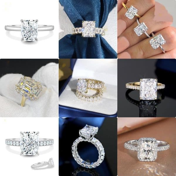 18K Gold Solid CVD VVS Clarity 1CT 2CT 3CT 4CT 5CT Radiant Cut Diamond Engagement for Wedding Ring B