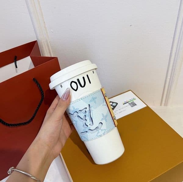 New 7 Style Fashion Classic Logo Ceramic Cola Water Designer L Letter Pattern Outdoor Portable Mug Luxury Travel Coffee Cup With Cup Cover Brand Box B5
