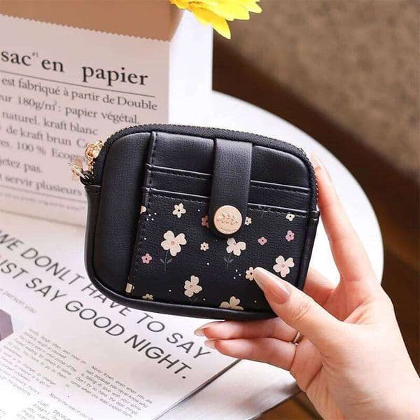 New printed zipper coin purse, Korean version, PU leather soft surface, coins, multi-functional folding short wallet, da