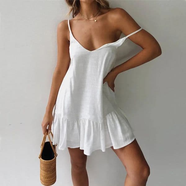 Dress Women Sexy Spaghetti Strap Ruffle Summer Dress Cotton Linen Vestidos Green Dresses Off Shoulder Sexy Mini Sundress 250529