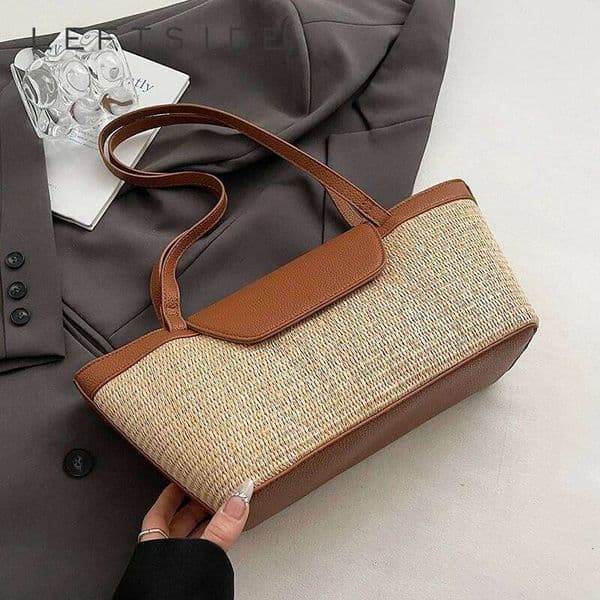 OLOEY LEFTSIDE Weave Straw Shoulder For Women 2025 Summer Ladies New Tote Bag Females Beach Bags Lady Handbags And Purses