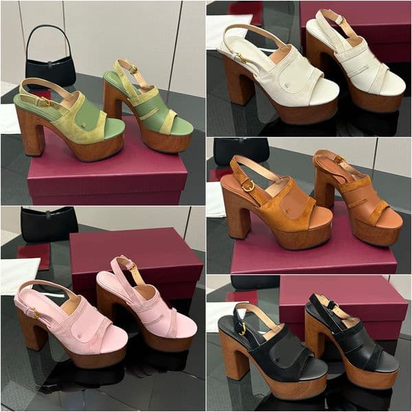 12.5cm Designer heels sandals womens platform sandal high heels women luxury sandles light green suede leather chunky heel shoes 25ss new elevated summer sandalias
