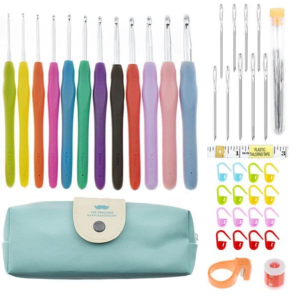 Crochet Hooks Kit 2.0mm to 8.0mm Aluminum Crochet Needles Set with Storage Bag Yarn Weave Knitting Needle DIY Weaving Craft Tool