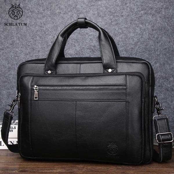 SCHLATUM Genuine Leather Bussiness Briefcases Black for Men handbags Laptop Briefcase Bags 16 inch Office Computer bag 250603