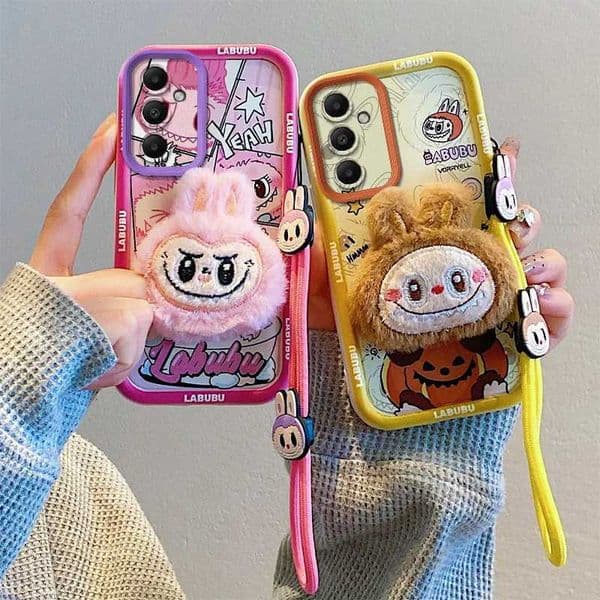 3D Labubu Cartoon Fur Phone Case for Infinix Hot 40 Pro 40i 50i 9 10 11 Play 30i NFC With Strap Plush Kuromi Toy Soft Cover X250605