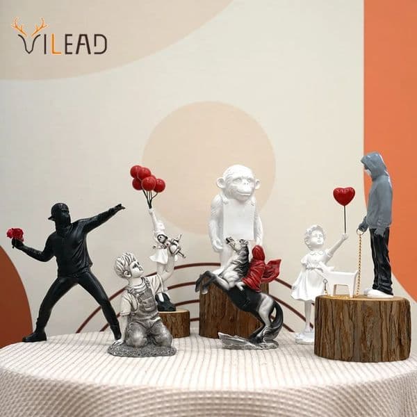 Dropshopping Banksy Sculpture Collection Flower Thrower Statue Pop Art Modern Balloon Girl Figurine Office Home Decoration 250604BJ