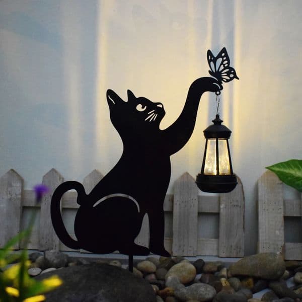 Metal CatDog Stake with SolarPowered Light Waterproof Landscape Lights Outdoor Solar Decorative Stakes Garden Lights 250604