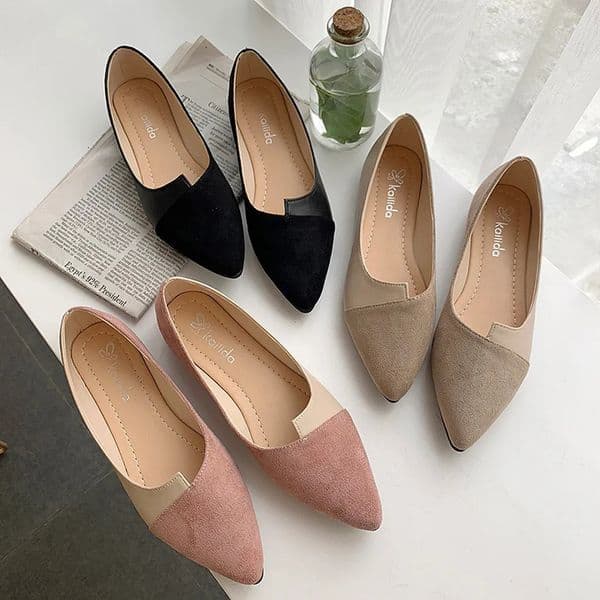 Pointed Toe Flat Shoes Women Solid Patchwork Slip On Shoes Casual Breathable Ballet Flats Daily All-Match Comfort Loafers Shoes 250603