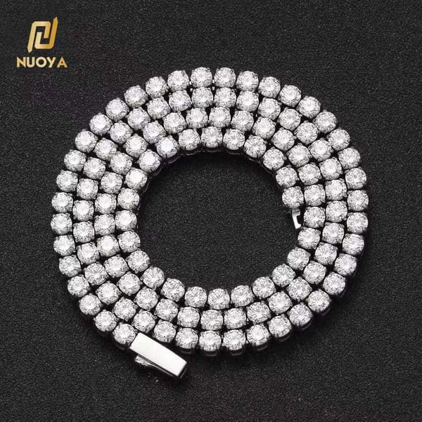 Hip Hop Jewelry 4mm Iced Out MoissaniteChain 18k Gold Plated Custom Sterling Silver 14K 18K Gold Tennis Necklace