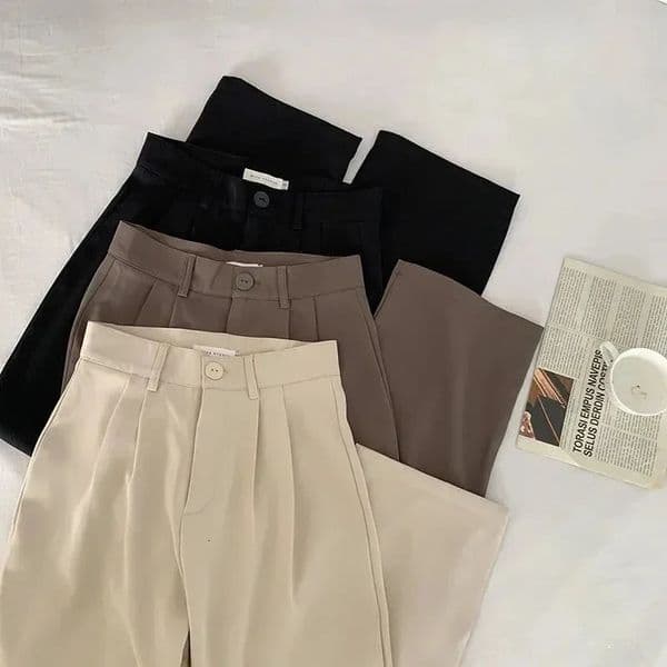 HELIAR Women Suit Pants High Waist Summer Straight Office Ladies Korean Fashion Trousers Casual Button Loose Female Pant 250529