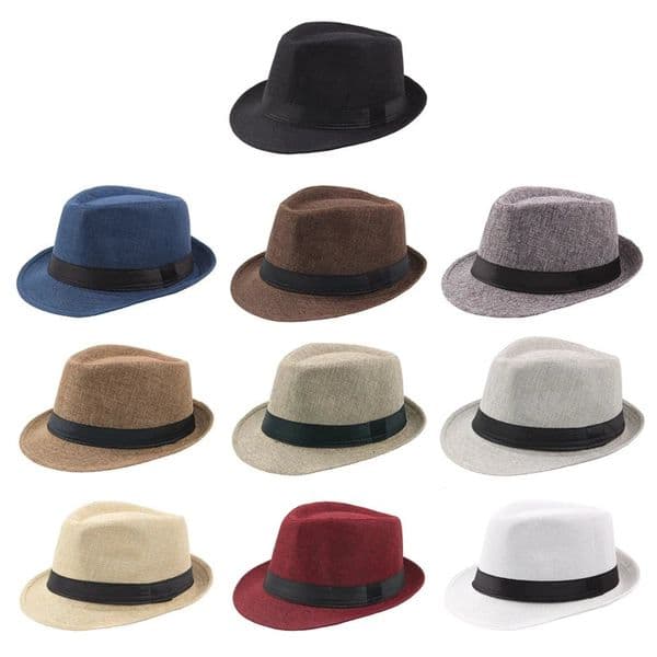Men Women Straw Fedora Hat Trilby Cuban Sun Cap Panama Short Brim Floral Summer 250605