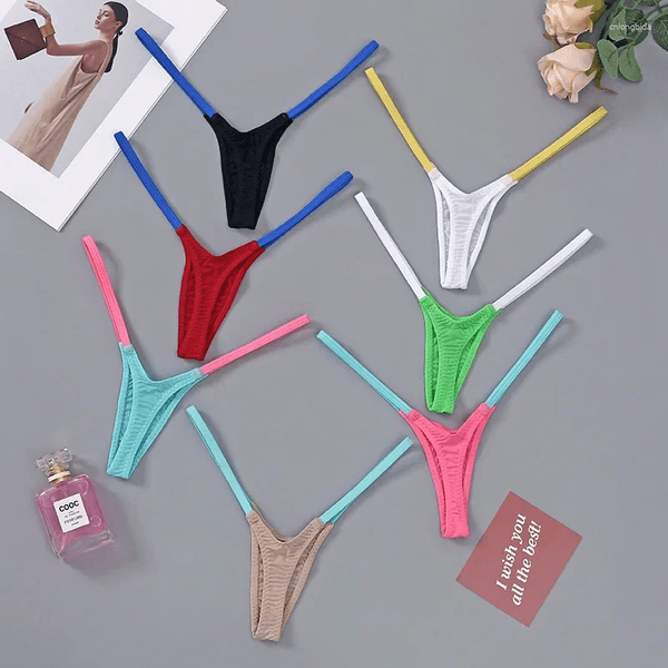 Women's Panties Womens T Back Sexy 18 Fancy Women Underwear Classic Pants Thin Straps Low Waist Multi-color Elastic Stitching Erotic