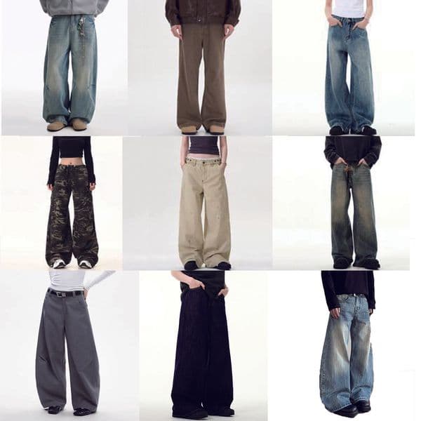 Men's Jeans Distressed Vintage Blue Pants Men Wide-leg Denim Trousers Male Oversize Streetwear Fashion Casual Baggy Straight