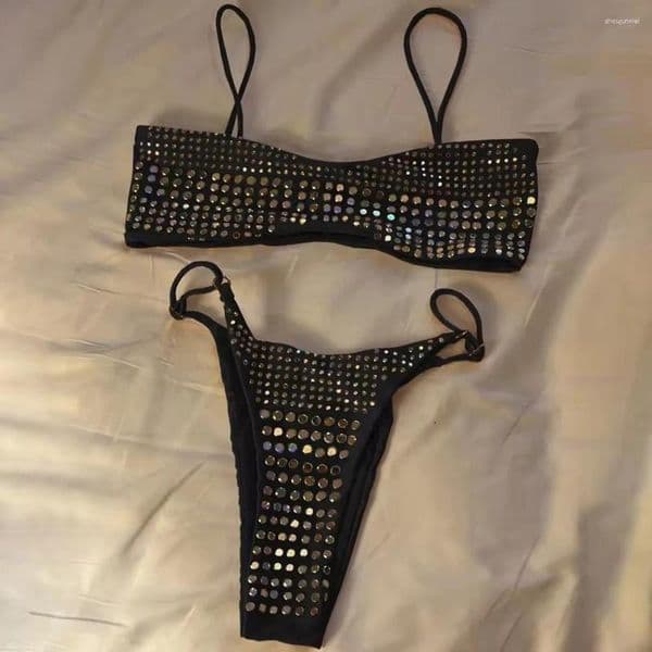 Women's Swimwear 2025 Sexy Diamond Bikini Women Swimsuit Bandeau Biquini Push Up Female Shiny Bathing Suits Bodysuit Beachwear