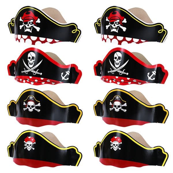 5Pcs Pirate Captain Hat Kids Birthday Party Favors Paper Hat Children Adult Halloween Party Cosplay Costume Cap Decoration Props