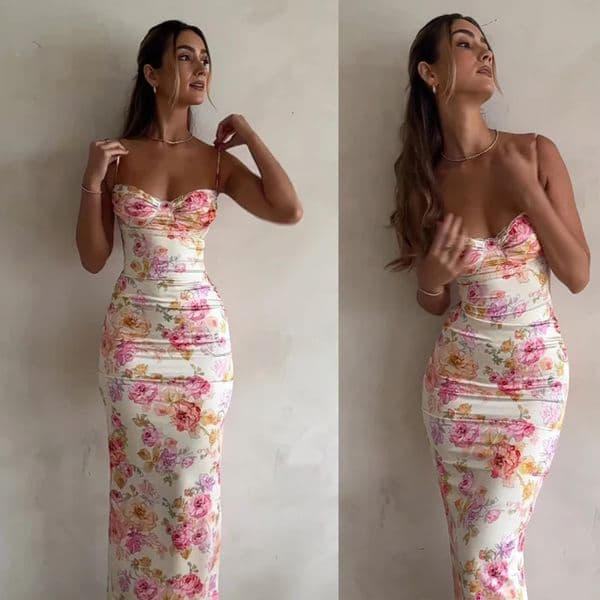 Floral Suspender Split Slim Sleeveless Party Beach Style Spaghetti Strap Dress Women Clothes Mini Summer 250604