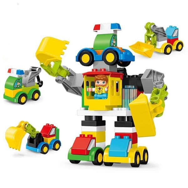 49Pcs Duploed DIY Excavator Crane Transform Robot Car Building Blocks Ci Construction Vehicles Kids Toys For Children W250605