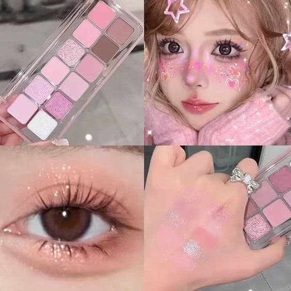 2 Colors Pink Eye Shadow Palette Clear Glitter Pearl Eyeshadow Girl Beginner Makeup Nude Eyeshadow Low Saturation Korean Cosmetics W250605