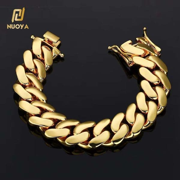 Luxury 18K Gold Plated Flat Chain for Men High Polished Smooth Cuban Bracelet Hip Hop Jewelry Wholesale