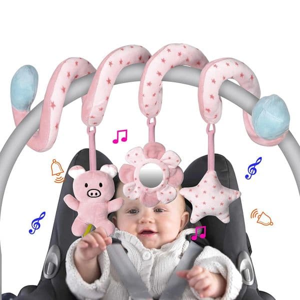 Car Seat Infant Baby Spiral Activity Hanging Toys Stroller Bar Crib Bassinet Mobile with Mirror BB Squeaker and Rattles 250604