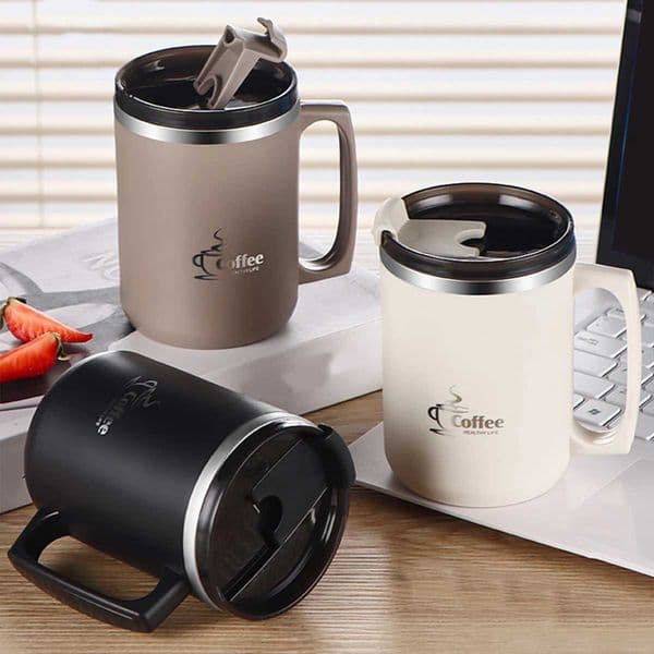 WORTHBUY Double-Wall Insulated Coffee Mug 304 Stainless Steel Water Cup Office Drinking Cup With Handle Lid For Student Adult X250605