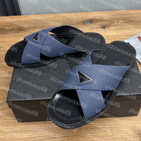 Saffiano Crisscross Slides Designer Slipper Men Luxury Top-Quality Platform Slide Slippers Flat Beach Sandal