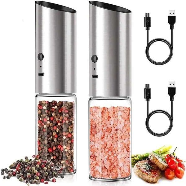 Electric Salt and Pepper Grinder Set USB Rechargeable Eletric Pepper Mill Shakers Automatic Spice Steel Machine Kitchen Tool X250605