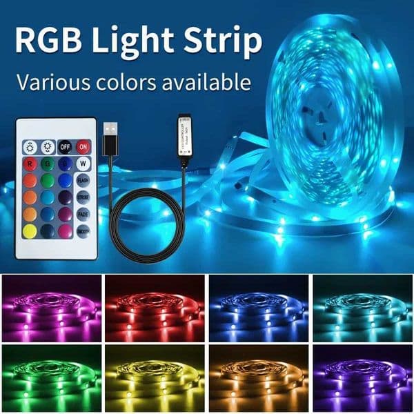 RGB LED Strip Light with IR 24 Key Remote Control Flexible LED Tape Lamp USB 5V 5050SMD 30/60LED/M 5M Room TV Decor Backlight Z250605
