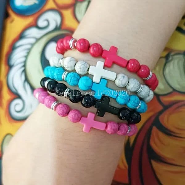 Bohemia Style Turquoise Beaded Handmade Cross Bracelet Jewelry For Women Men Charm Handcrafted Accessory