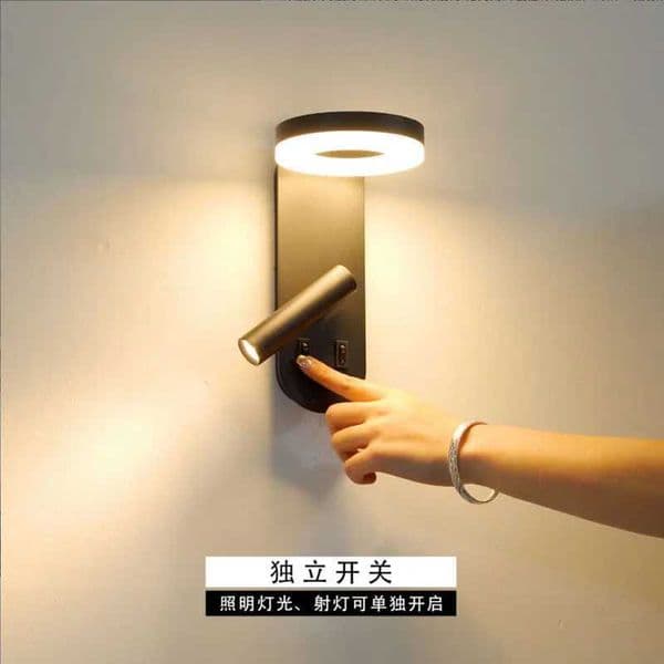 Bedroom bedside wall lamp with switch rotatable spotlight modern simple black and white creative personalized hotel rooms Z250605