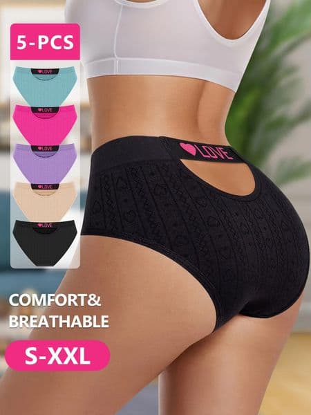 5pcs Low Rise Panties Stretch Fabric Sexy lingerie for women Comfortable Breathable Panties Seamless Underwear Lingerie Tummy Control & Butt Lifting Underwear