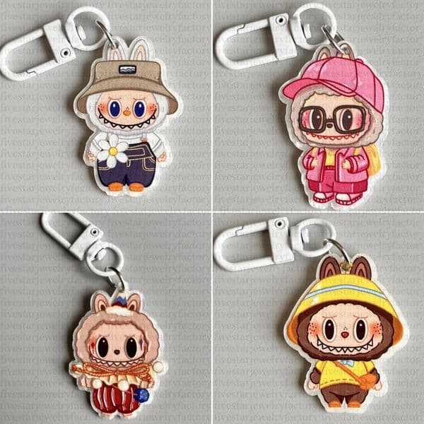 Labubu keychain bag designer keychain car chain cute Anime Figure key chain bag charm for women kids fashion gift
