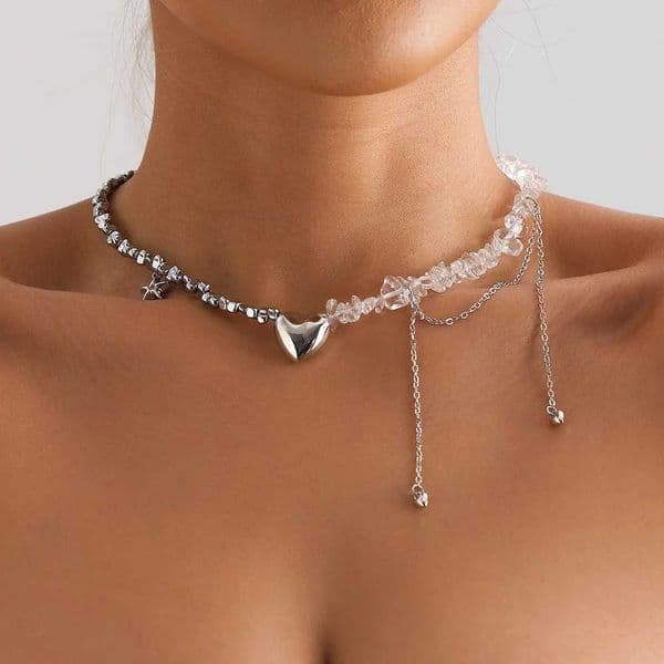 Trend Wedding Party Jewelry Irregular Stone Choker Necklace For Women Elegant Tassels Heart Pendant Necklaces Valentines Gift Y250605